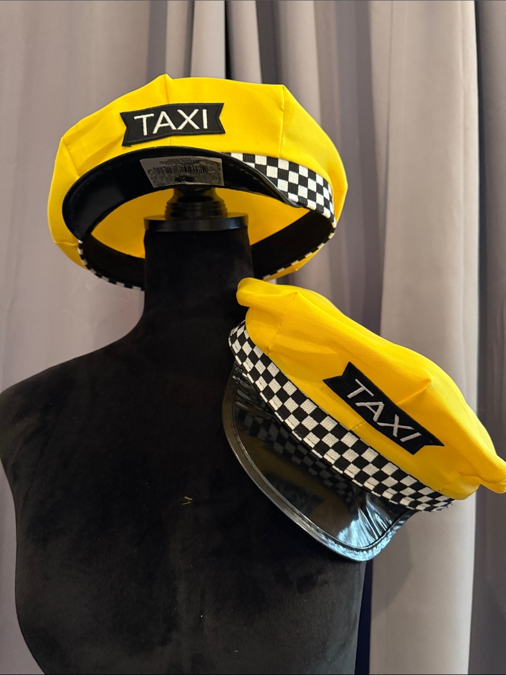 BRAND NEW: Two Yellow Taxi Driver Caps with Checker Trim. Great Costume!